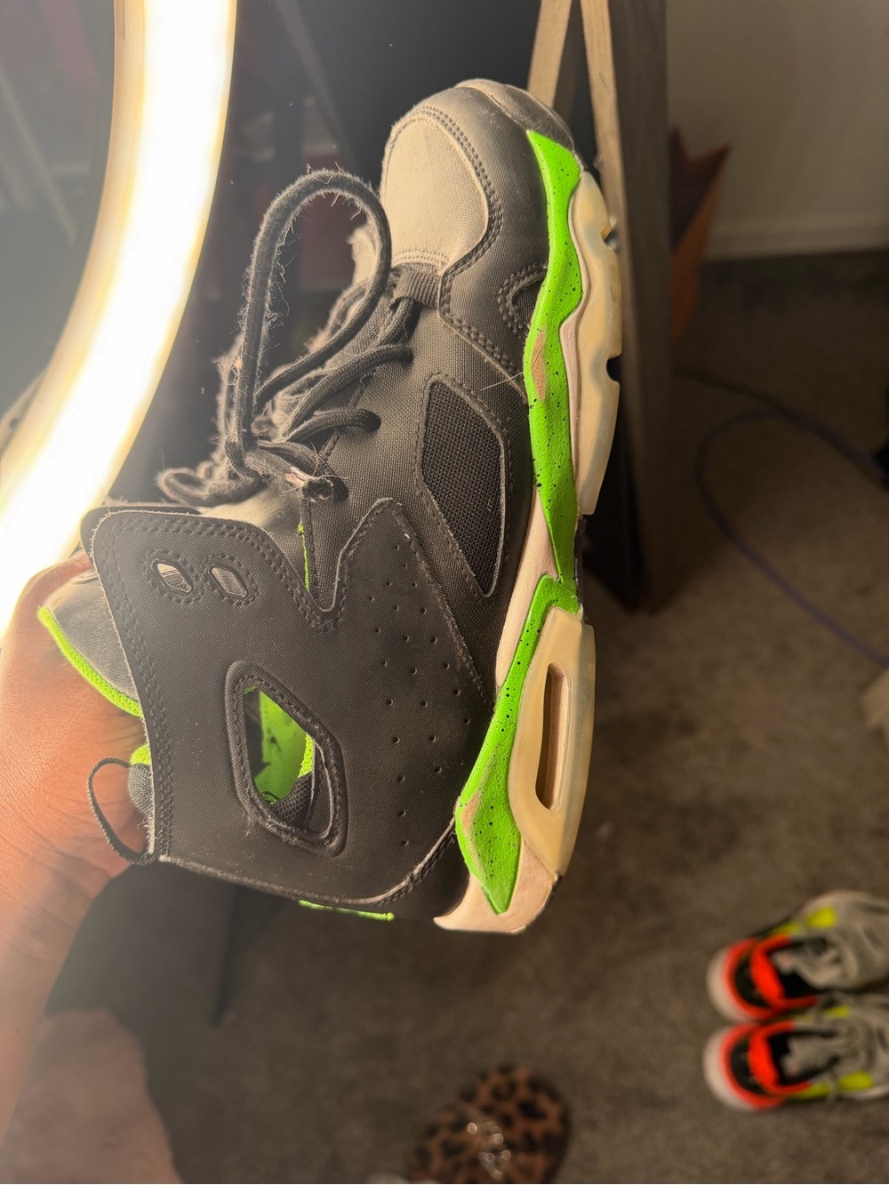 Jordan Kids Black and Neon Green High-Top Sneakers